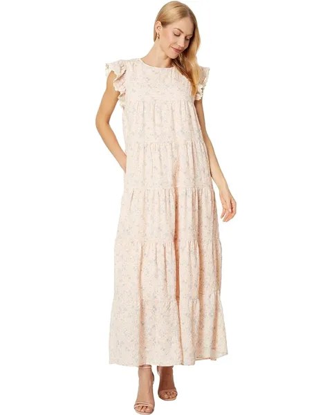 Платье English Factory Eyelet Tiered Midi, цвет Coral Multi