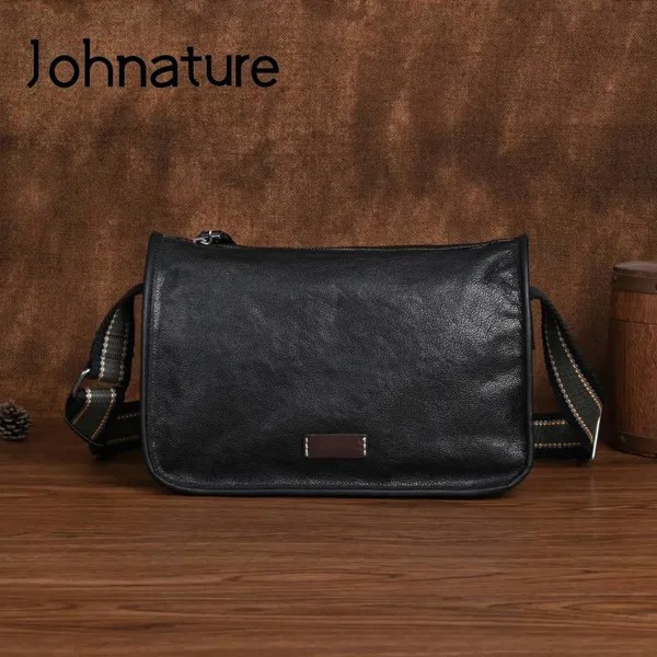 Мужская сумка из натуральной воловьей кожи Johnature, однотонная простая сумка-мессенджер из мягкой натуральной кожи, 2022