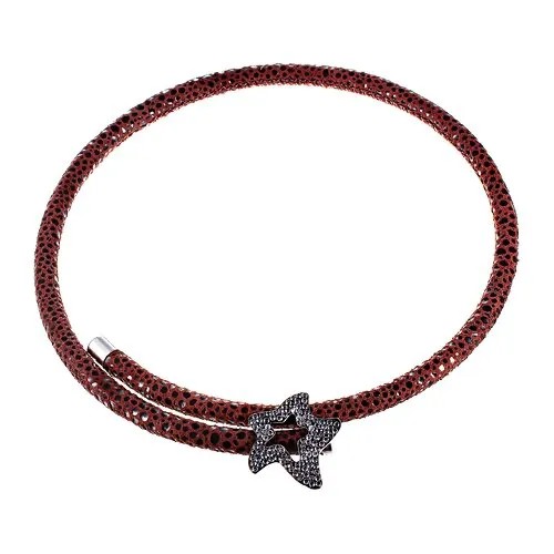 Колье из серебра 925 пробы с фианитами и кожей 84N0012BR_KL_KJ_001_WG ELEMENT47, длина 40 см.