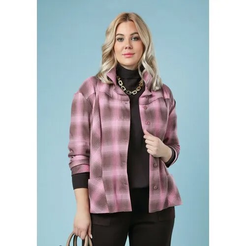 Блуза , повседневный стиль, длинный рукав, размер 58, розовый, коричневый