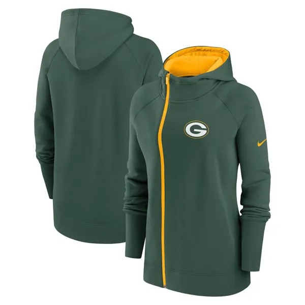 Женская худи с асимметричной молнией во всю длину реглан Nike Green Green Bay Packers Nike