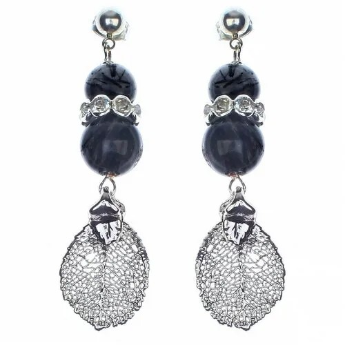 Серьги с подвесками Ester Bijoux, серебрение, черный, серебряный