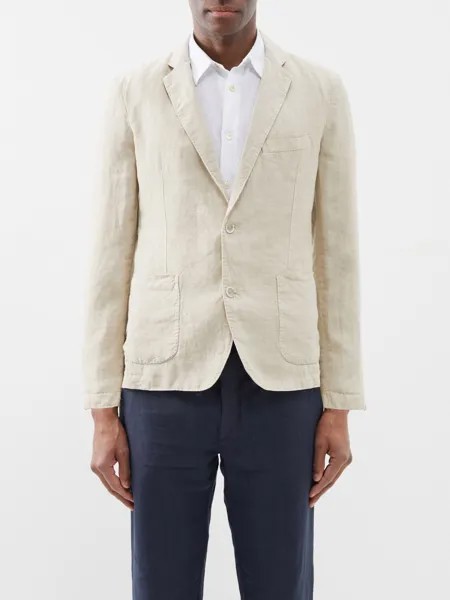 Льняной пиджак с накладными карманами 120% Lino, бежевый