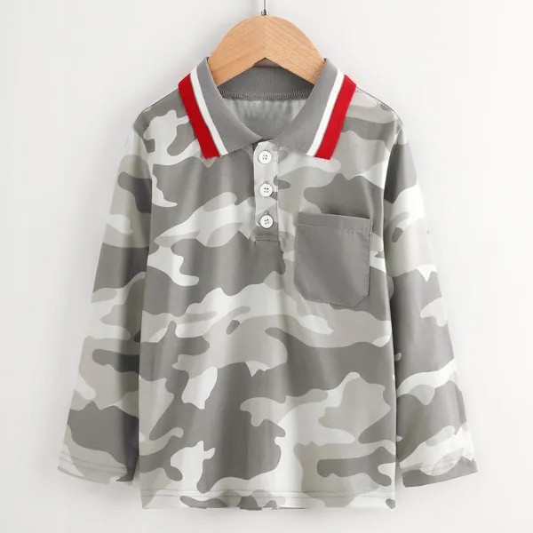 Рубашка-поло с камуфляжным принтом с контрастной отделкой с карманом для мальчиков