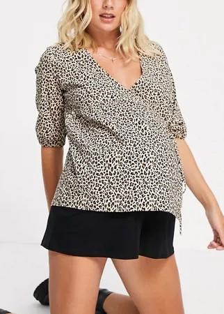 Блузка из бенгалина с леопардовым принтом Topshop Maternity-Многоцветный