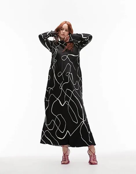 Длинное платье со столбиком Topshop Curve Lea Premium с монохромным принтом