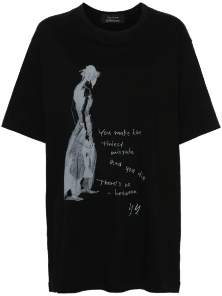 Хлопковая футболка с графическим принтом Yohji Yamamoto, черный