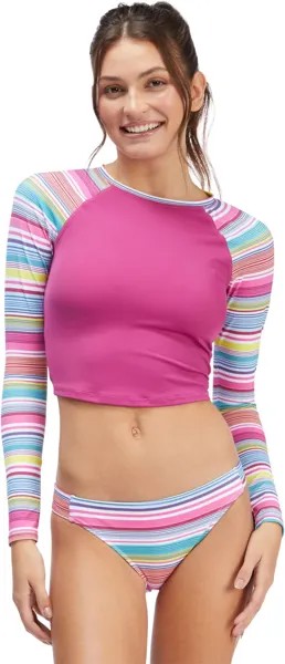 Укороченный рашгард Active с длинными рукавами Roxy, цвет Bright White Tropical Stripe