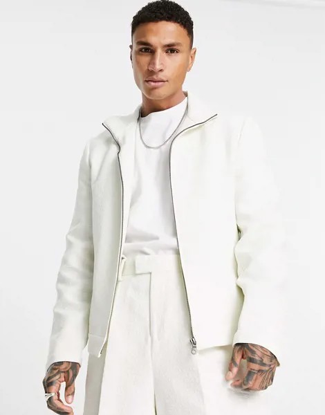 Кремовая спортивная куртка в строгом стиле из жаккардовой ткани от комплекта ASOS DESIGN-Белый