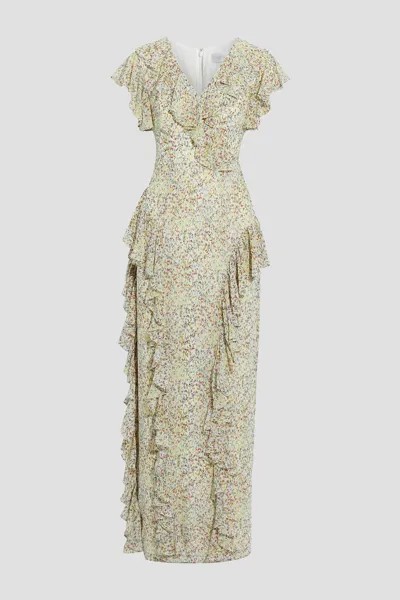 Шифоновое платье макси с оборками и цветочным принтом MIKAEL AGHAL, белый