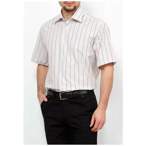 Рубашка Casino, повседневный стиль, полуприлегающий силуэт, короткий рукав, карманы, размер 174-184/39, бежевый
