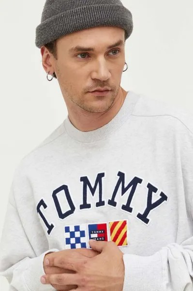 Хлопковая толстовка Tommy Jeans, серый