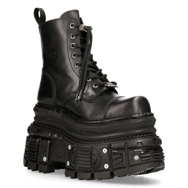 Кожаные военные ботинки New Rock цвета металлик — MILI083CCT-C4, черный