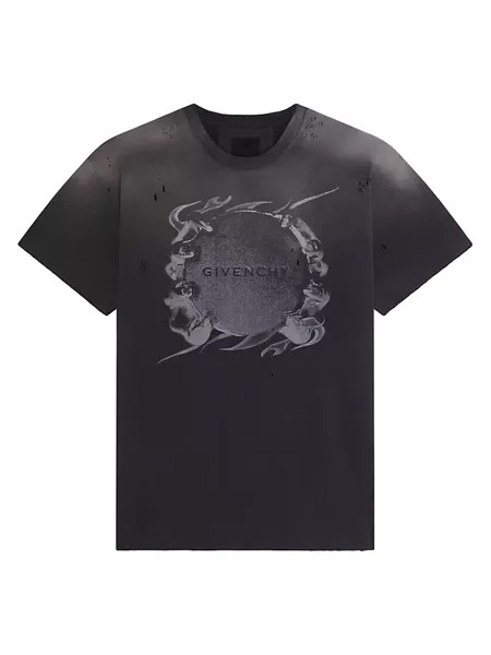 Хлопковая футболка повседневного кроя с принтом в виде колец Givenchy, черный