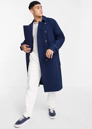 Темно-синий непромокаемый тренч с поясом ASOS DESIGN