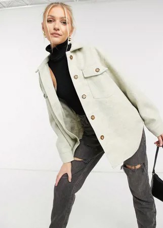 Бежевая уютная куртка-рубашка свободного кроя New Look-Белый