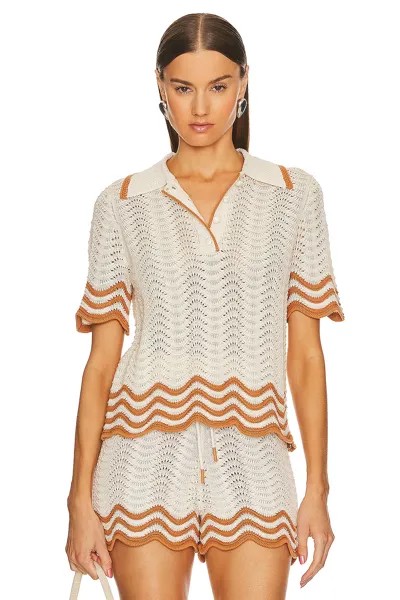 Рубашка Zimmermann Junie Knit Polo, цвет Tan & Cream