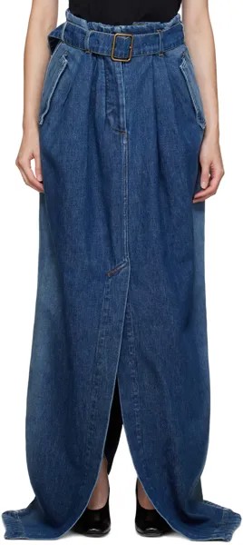 Джинсовая длинная юбка цвета индиго с поясом Dries Van Noten