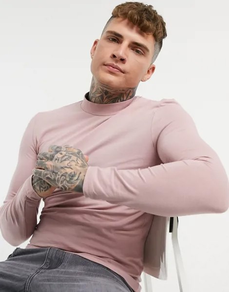 Облегающий лонгслив сиреневого цвета с высоким воротником ASOS DESIGN-Фиолетовый