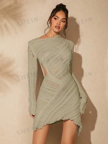 Haute Однотонное трикотажное платье для женщин «Девочки не плачут» Shein, мятно-зеленый