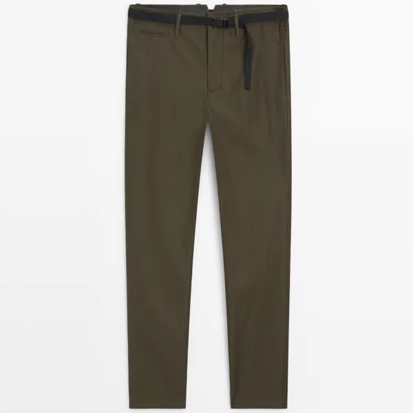 Брюки Massimo Dutti Relaxed Fit Belted Chino, хаки