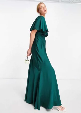Атласное платье макси зеленого цвета с расклешенными рукавами и тесемками ASOS EDITION-Зеленый цвет