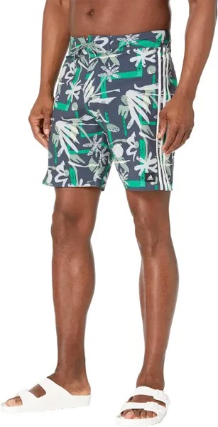 Сезонные пляжные шорты с цветочным принтом шириной 19 дюймов adidas, цвет Shadow Navy/Silver Green