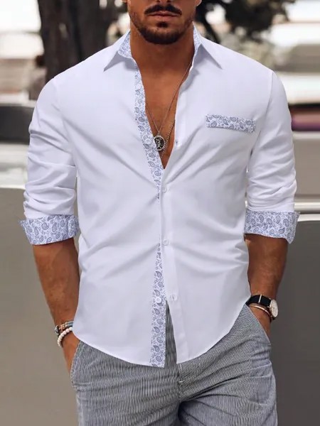 Мужская рубашка Manfinity Mode в стиле пэчворк с принтом кешью и длинными рукавами, белый