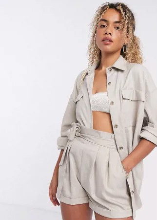 Свободная фактурная рубашка бежевого цвета ASOS DESIGN-Бежевый