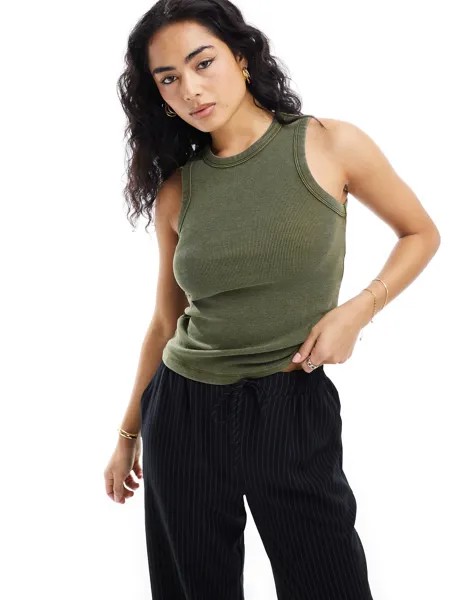 Топ Vero Moda Ribbed Jersey Tank, оливковый