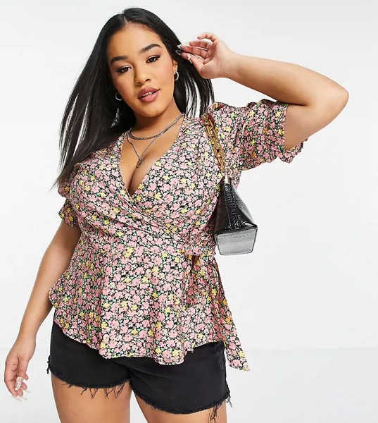 Блузка с запахом и мелким цветочным принтом Vero Moda Curve-Многоцветный