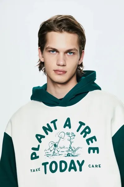 Толстовка с капюшоном и принтом relaxed fit H&M, белый