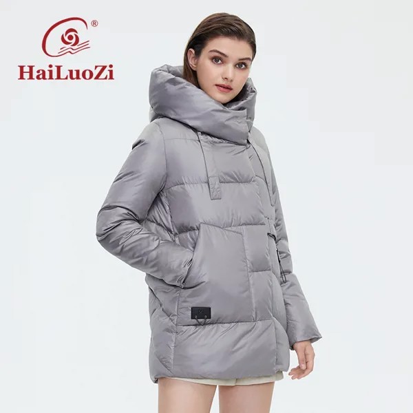 HaiLuoZi 2022 зимнее пальто для женщин короткая модная женская куртка однотонная стеганая уникальный дизайн утолщенная Женская парка с капюшоно...
