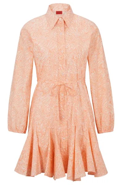 Платье Hugo Long-sleeved Shirt In Paisley-print Cotton, персиковый/белый