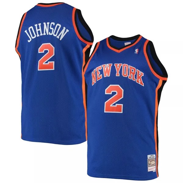 Мужская синяя майка Mitchell & Ness Larry Johnson New York Knicks Big & Tall Hardwood Classics Swingman