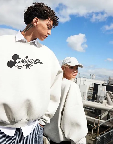 ASOS DESIGN – Disney – Серая меланжевая толстовка унисекс экстремального размера oversize из дайверского материала с изображением Микки Мауса и Плутона