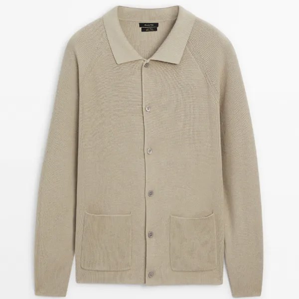 Кардиган Massimo Dutti Knitted With Bbuttons And Pockets, бежевый
