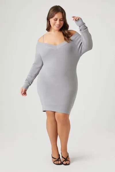 Мини-платье-свитер с открытыми плечами больших размеров Forever 21, серый