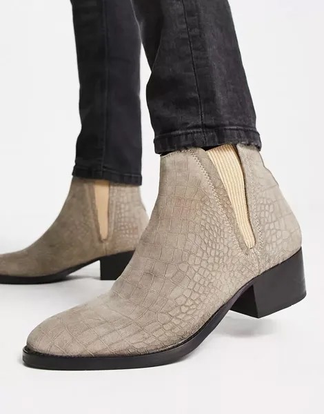 H by Hudson Exclusive Abram бежевые замшевые ботинки челси с тиснением под крокодила и кубинским каблуком