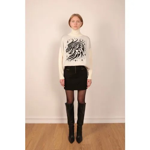 Свитер LAROOM, шерсть, длинный рукав, свободный силуэт, удлиненный, размер One size, белый