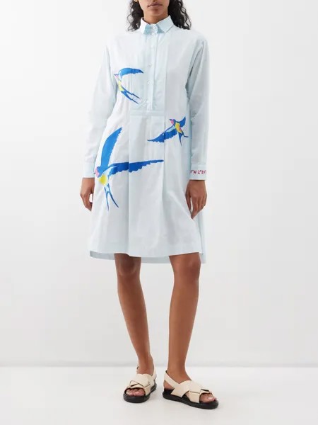 Платье-рубашка хади из хлопка с деревенской вышивкой Kilometre Paris, синий
