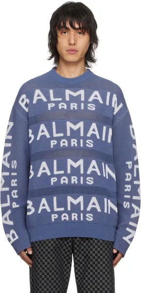 Синий свитер с круглым вырезом Balmain