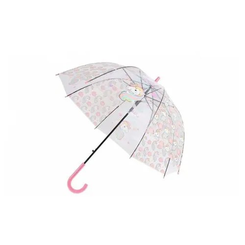 Зонт-трость BRADEX, полуавтомат, купол 82 см., прозрачный, для девочек, розовый