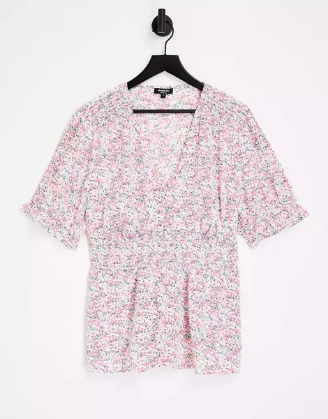Блузка с баской Simply Be розового цвета с цветочным принтом