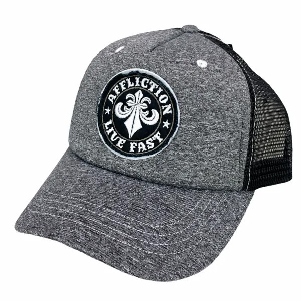 Новая регулируемая шляпа с сеткой на спине Affliction, черная серая нашивка с логотипом Live Fast
