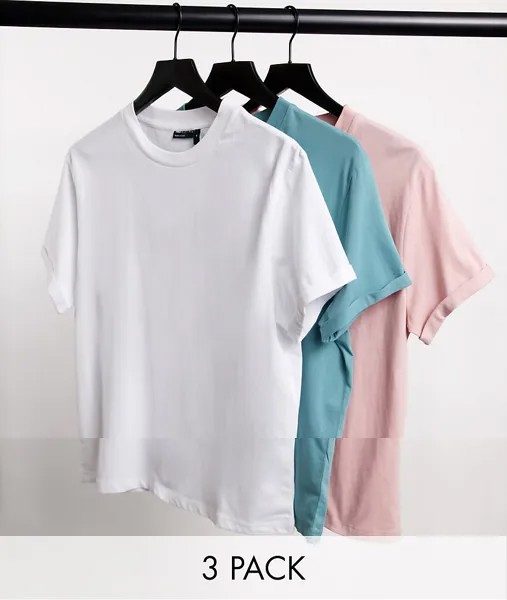 Комплект из 3 футболок из органического хлопка с отворотами на рукавах ASOS DESIGN-Многоцветный