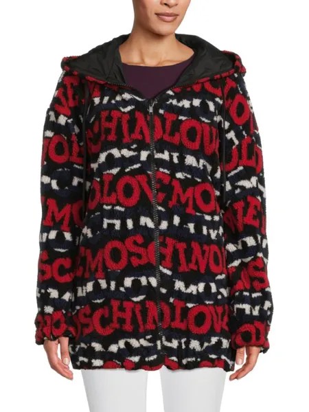 Толстовка на молнии из искусственной овчины с логотипом Love Moschino, цвет Red Multicolor