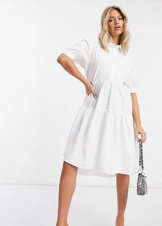 Свободное платье-рубашка с короткими рукавами Missguided-Белый