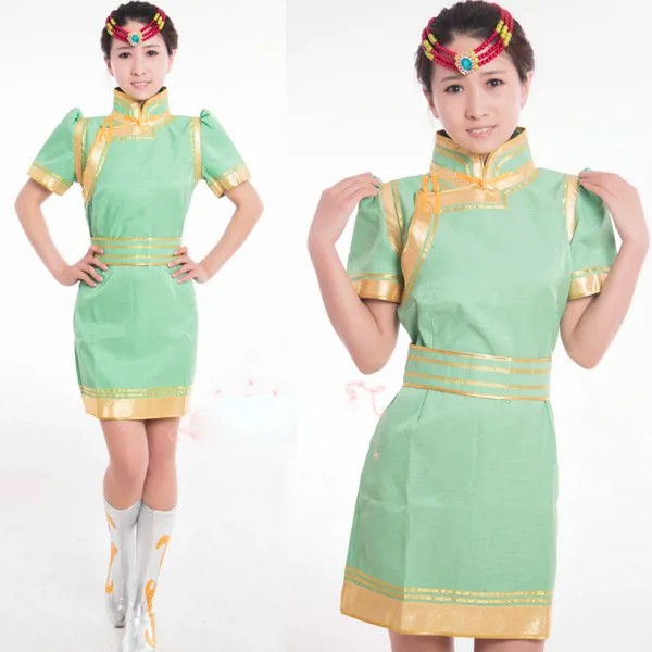 Светло-зеленые монгольские танцы, костюмы, женская одежда для костюмированной вечеринки, женское платье, Одежда для танцев, платье, Traje mongol