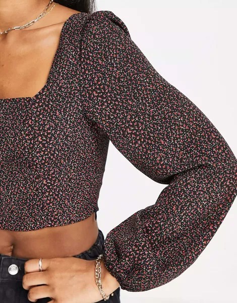 Гламурная структурированная блузка с квадратным вырезом и пышными рукавами вишневого цвета Glamorous